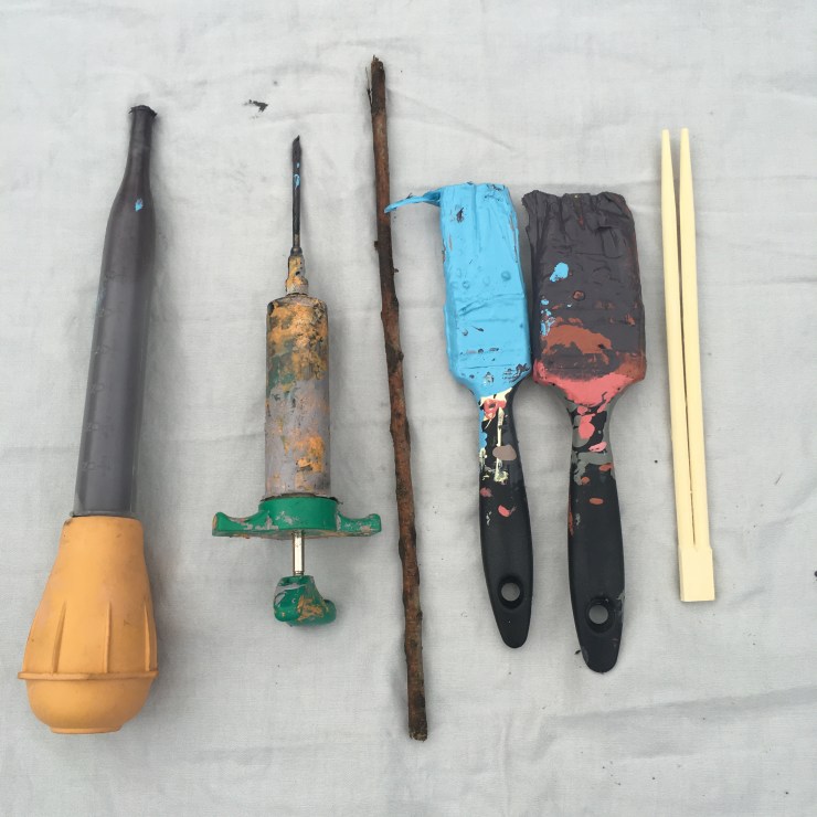 Turkey baster, flavor injector, a stick, brushes and chopsticks.