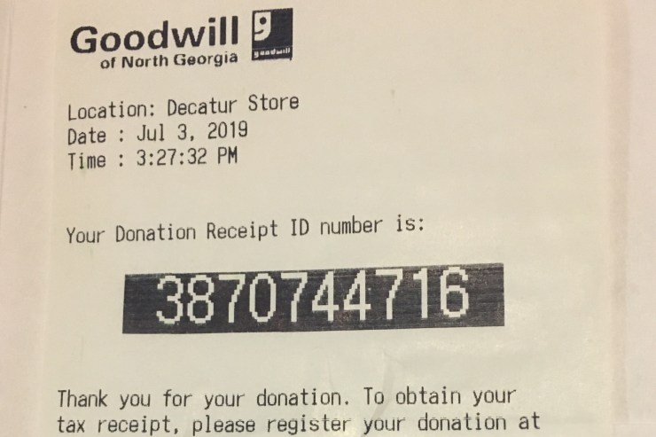 A Goodwill donation receipt.