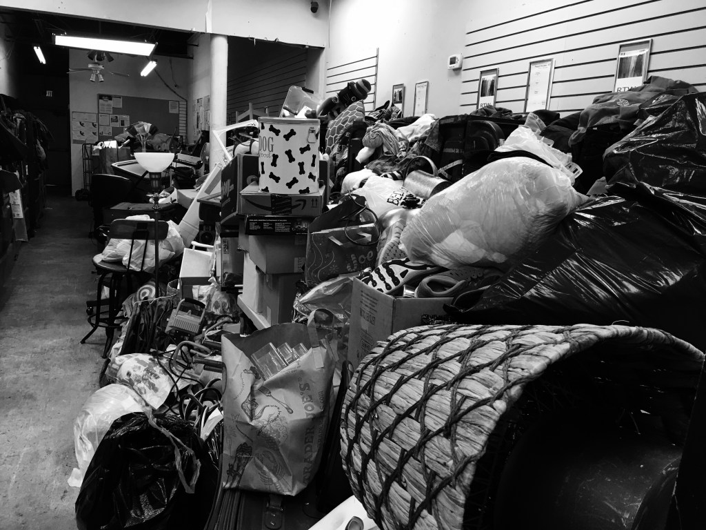 A room full of donated merchandise.
