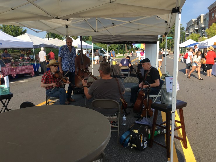 A bluegrass band warming up.