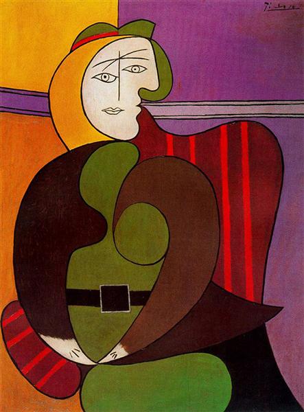 Seated Woman in a Red Armchair by Pablo Picasso.