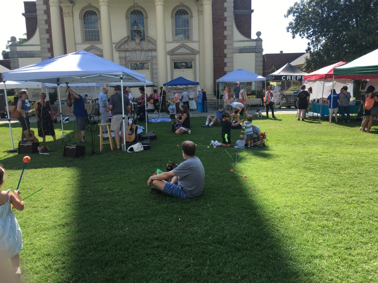 Farmer's market on a church lawn.