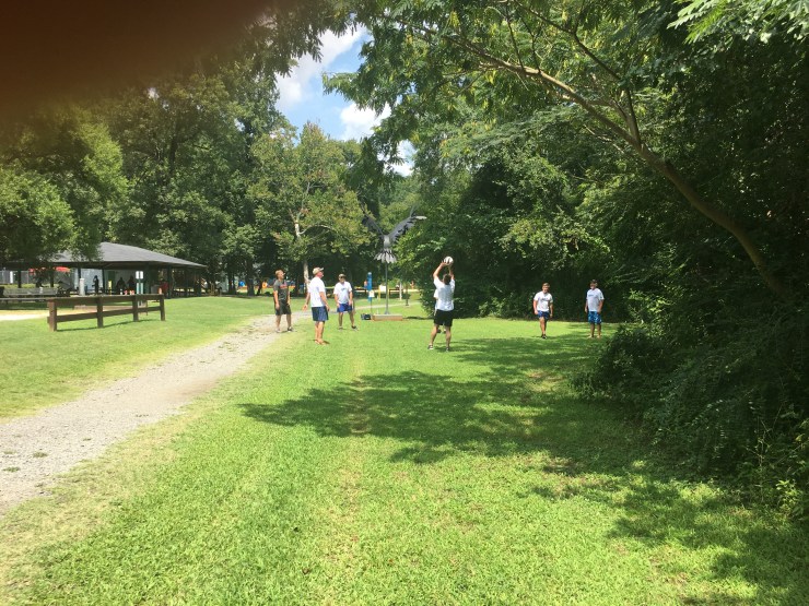 Volleyball players between sets.