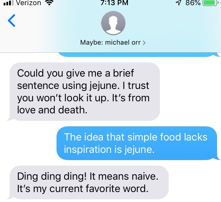 Text messages about the word "jejune".