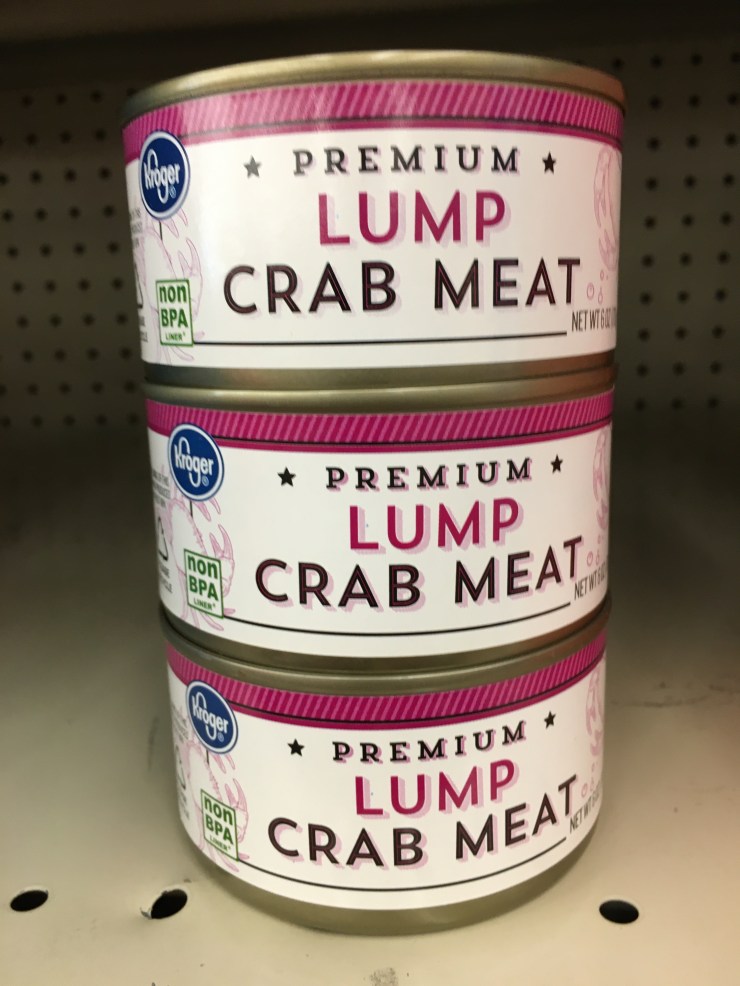 Canned crab meat.