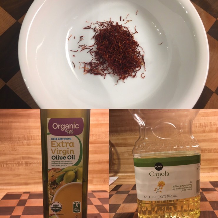 Saffron, canola oil and olive oil.