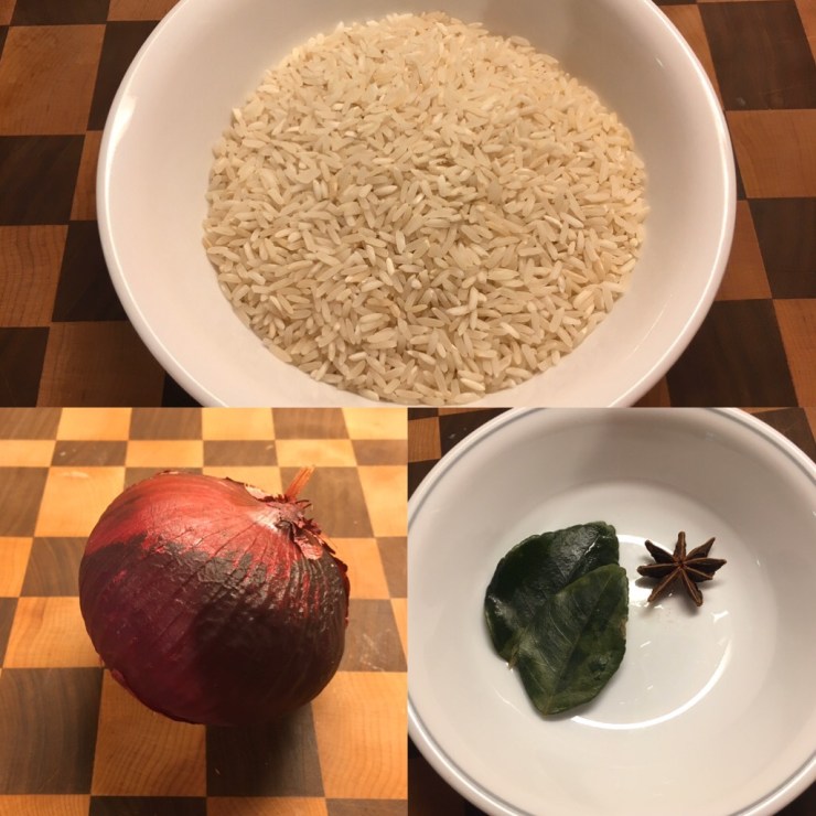 Ingredients for kaffir lime rice.