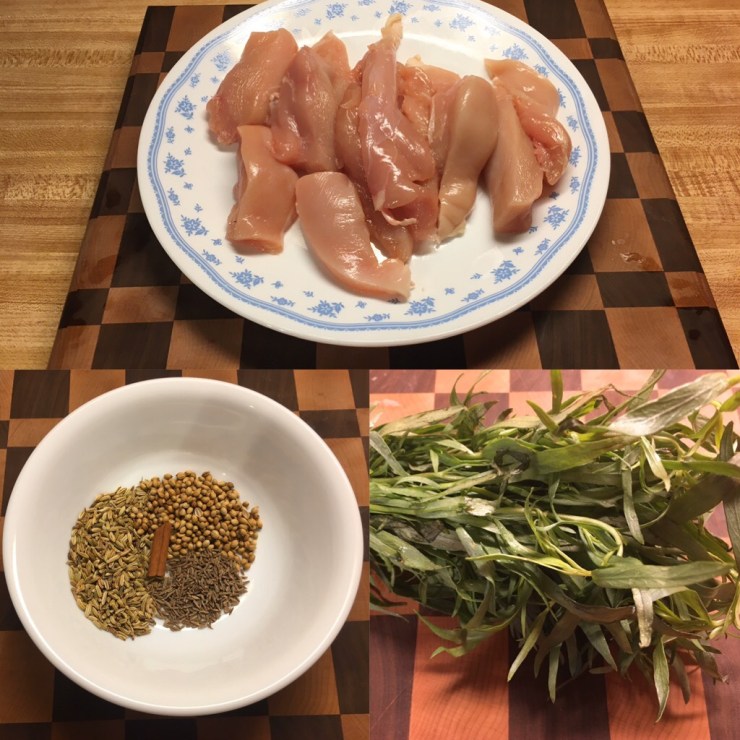 Chicken, spices and tarragon.
