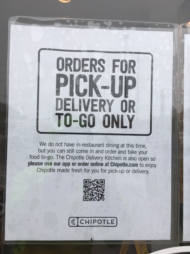 Chipotle to go sign.
