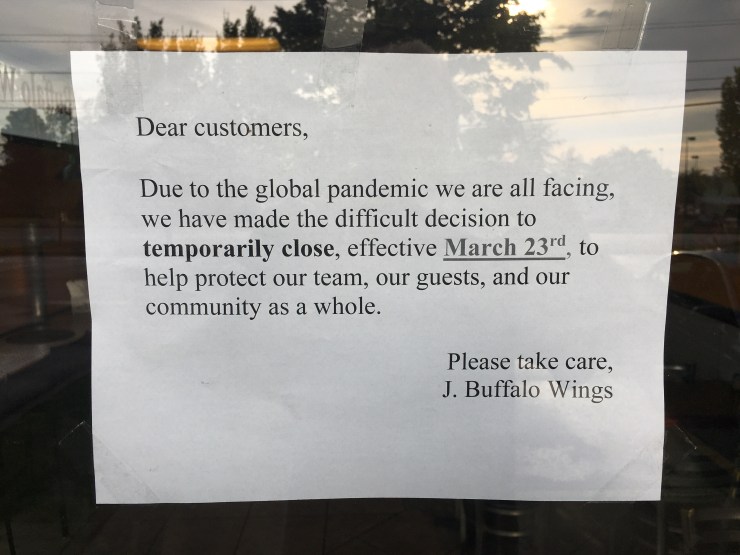 Restaurant closing sign.