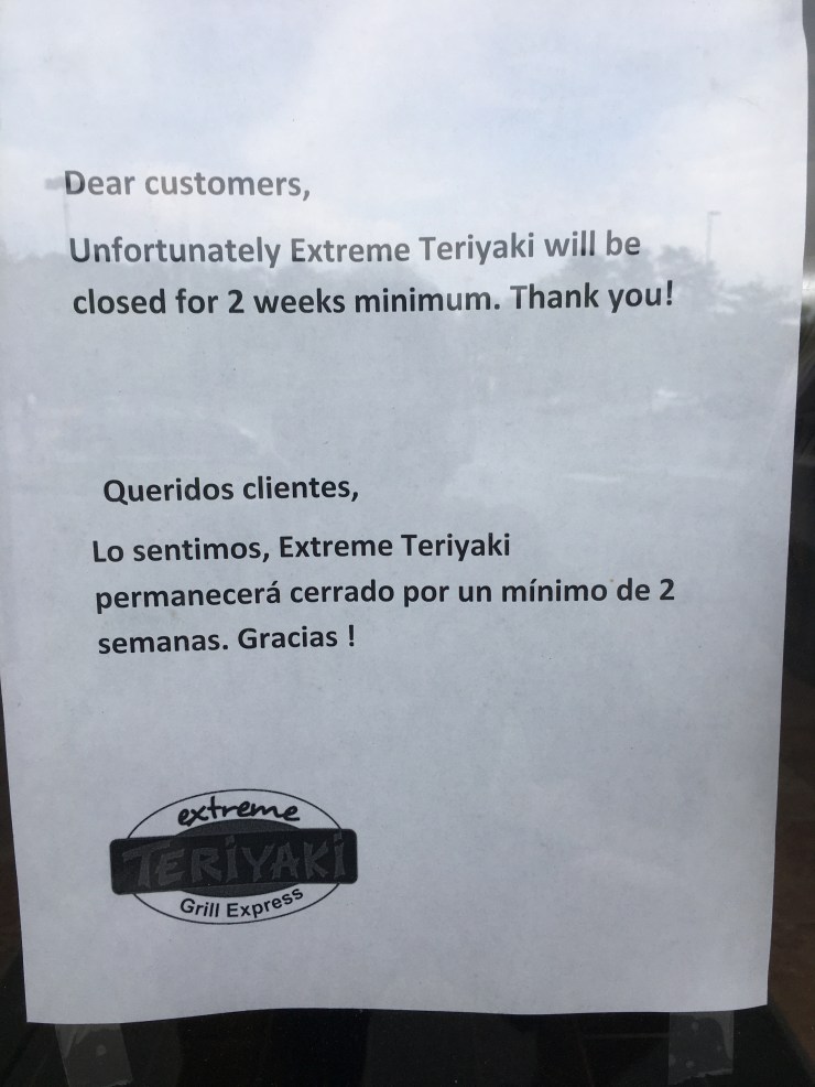 Restaurant closing sign