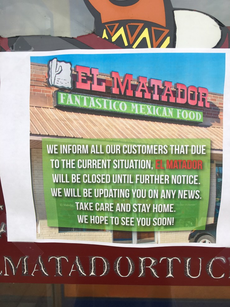Restaurant closing sign.