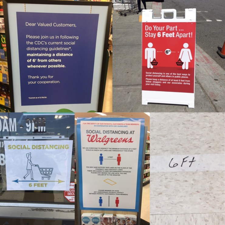 Social distancing signs.