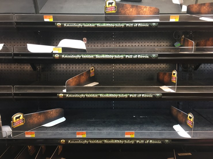 Empty grocery shelves.