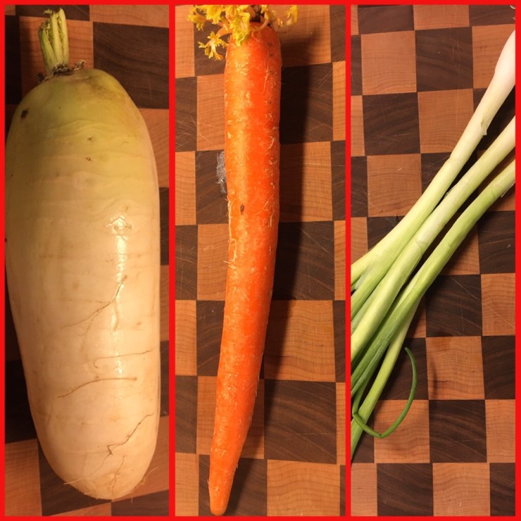 Korean radish, carrot and green onion.