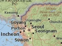 Uijeongbu on a map of Korea