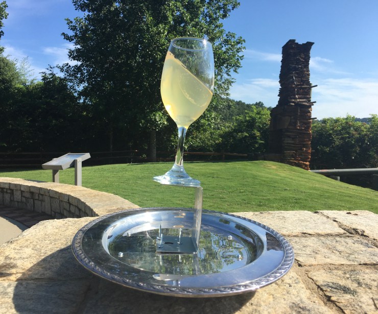 “Cheeze Assault”: jello filled wine glass mounted on serving tray.