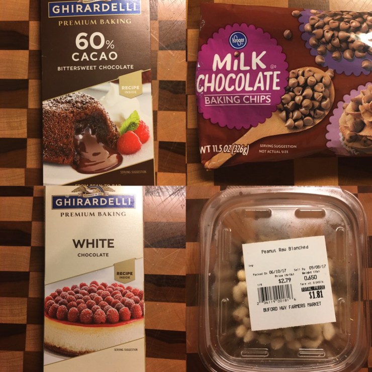 Chocolate covered peanut ingredients.