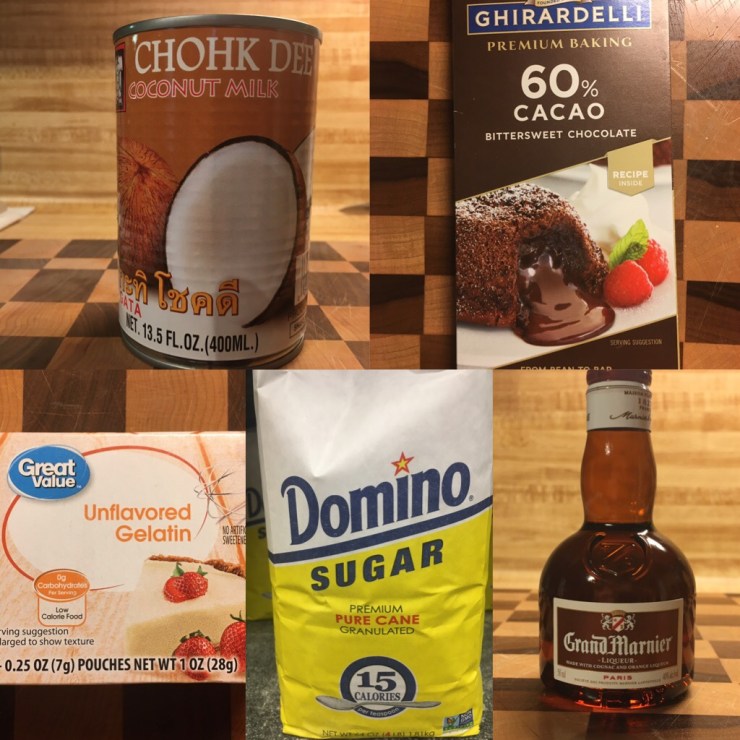 Dark chocolate panna cotta ingredients.