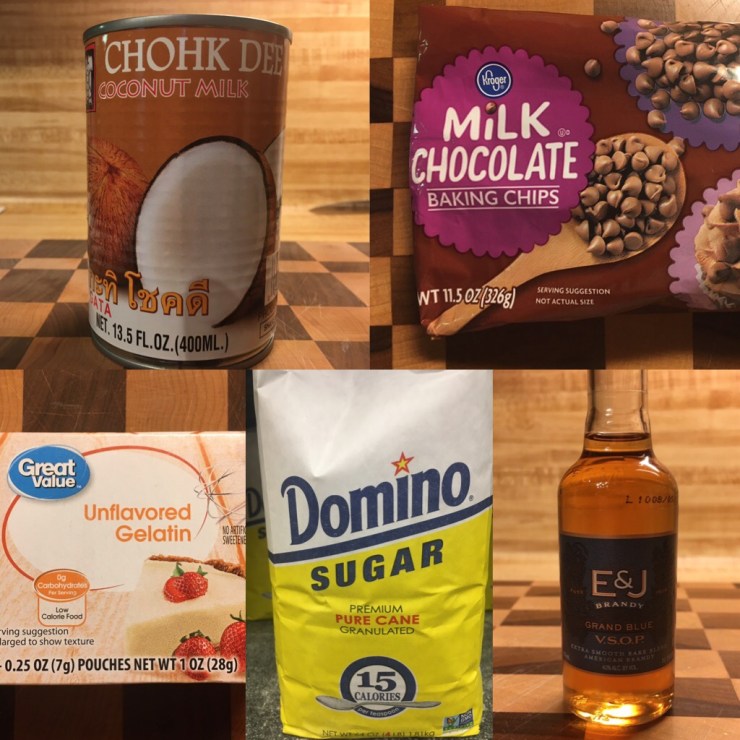 Milk chocolate panna cotta ingredients.