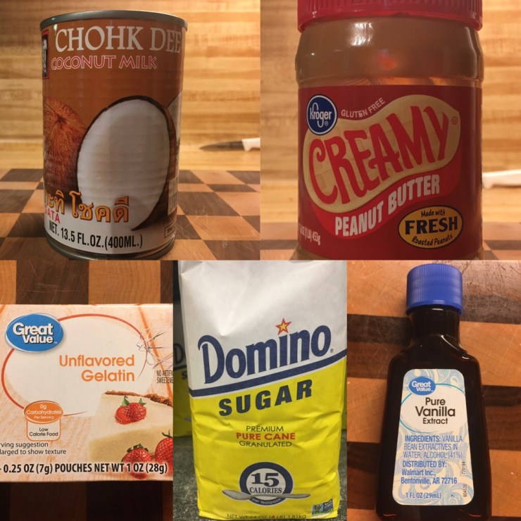 Peanut butter panna cotta ingredients.