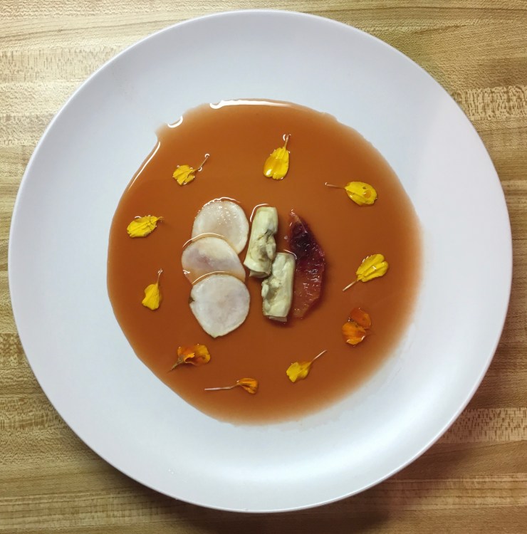 Razor clams, sunchokes and blood oranges.