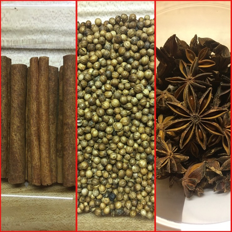 Cinnamon, coriander and star anise.