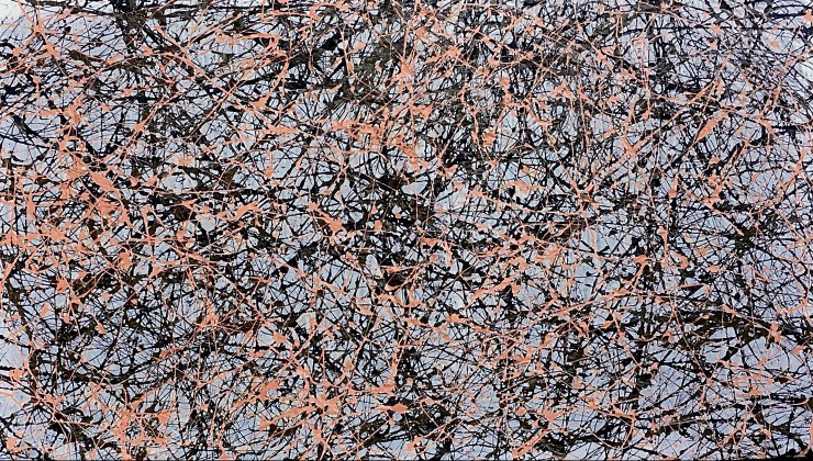 Black, brown and orange drip painting.