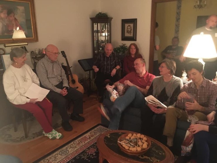 Hardins preparing to exchange gifts.