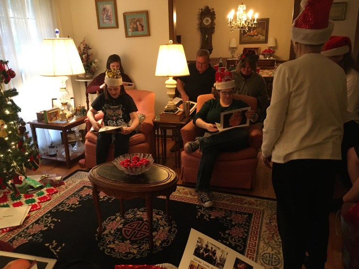 The Hardins opening gifts Christmas 2020.