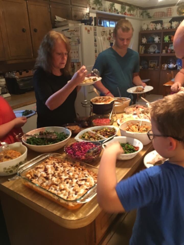 Hardins digging into the Christmas buffet.