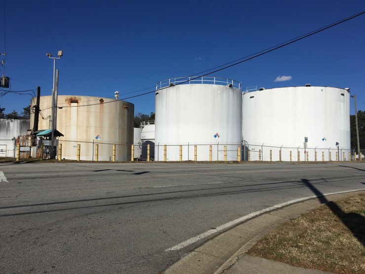 Gasoline storage tanks.