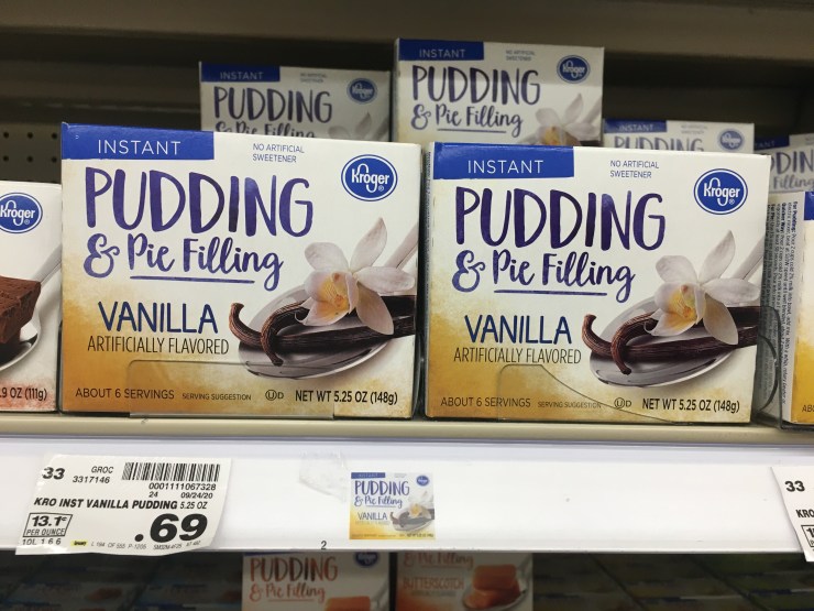 Boxes of instant pudding.