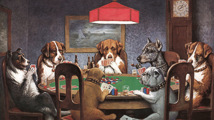 Painting of dogs playing poker.
