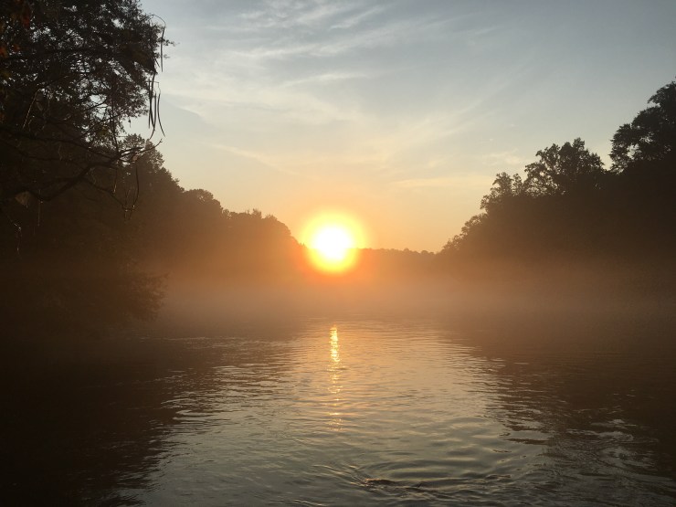 A sunrise over a river.